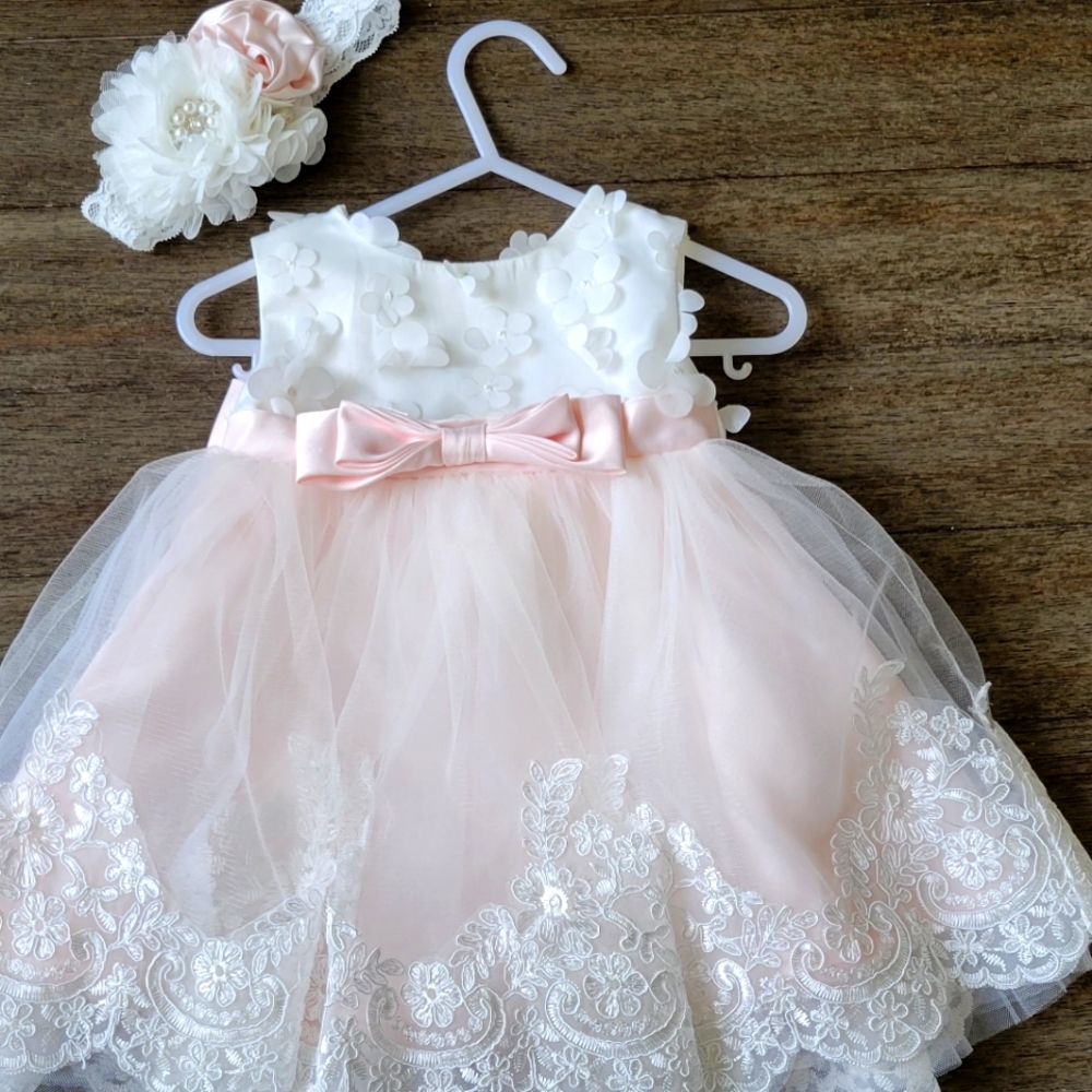 Lace baby girl dress white/pink